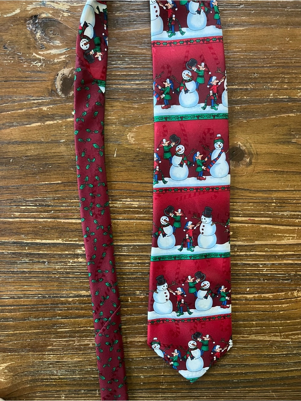 Hallmark Red Snowman & Elf Pattern Holiday Tie